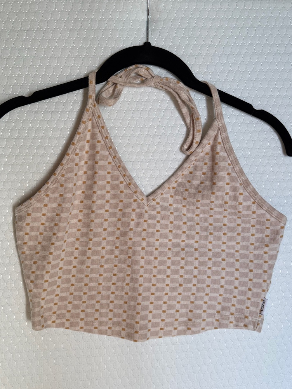 RVCA Beige Checker Halter Crop Top